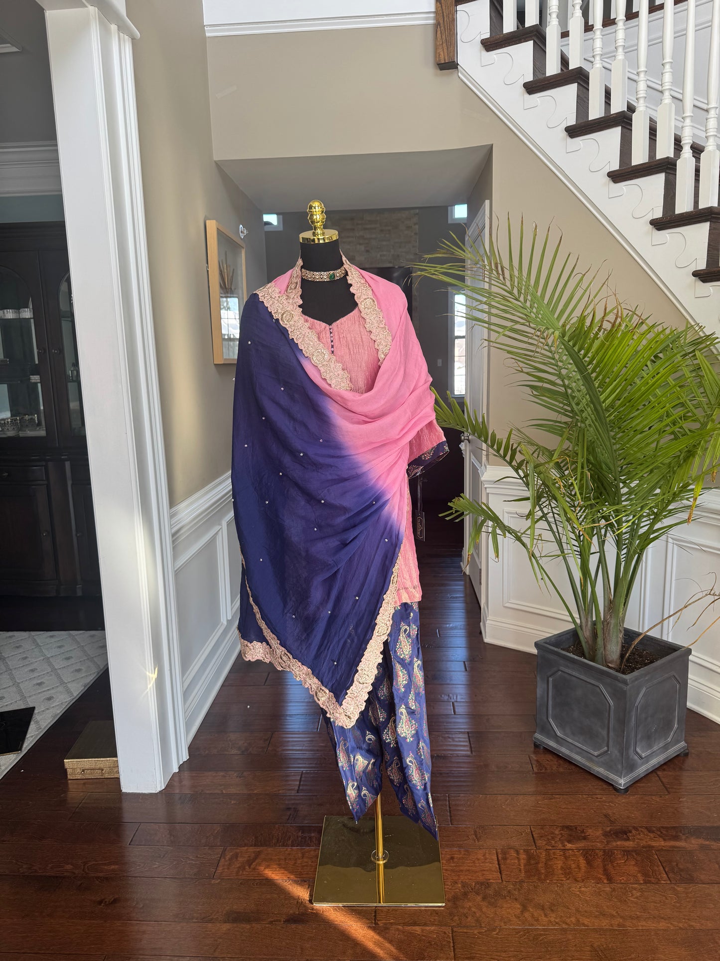 Crushed Tissue Kurta Set with Semi-Banarasi Salwar