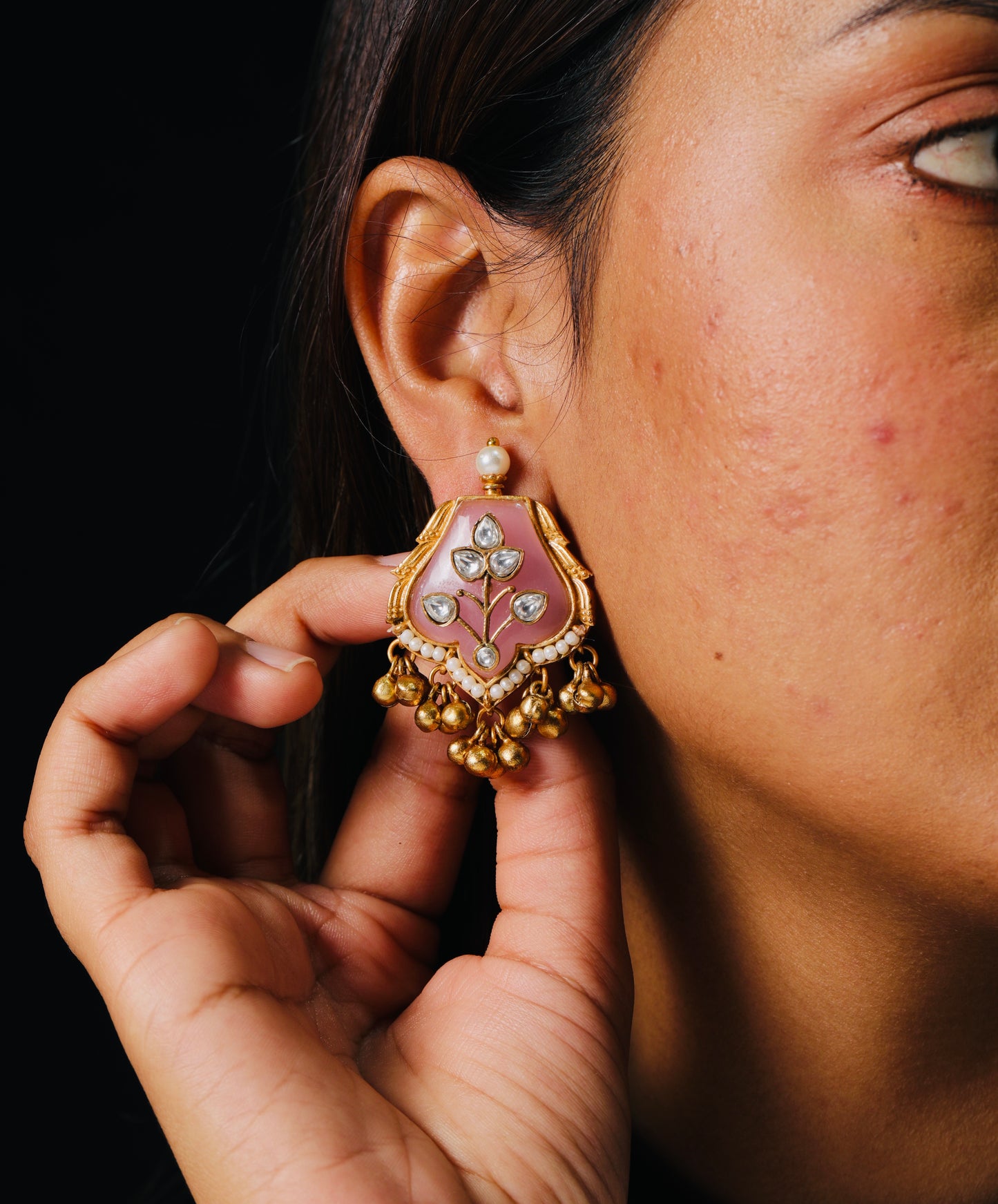 Antique Gold Meenakari Necklace Set with Kundan Accents