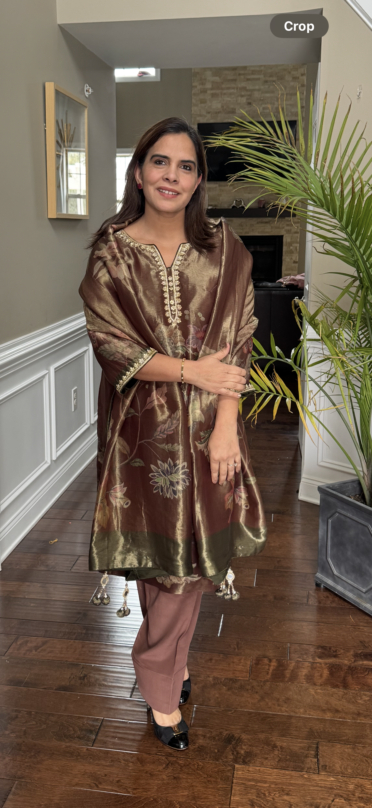 Pure Silk Tissue Suit with Zardozi Handwork & Crepe Salwar