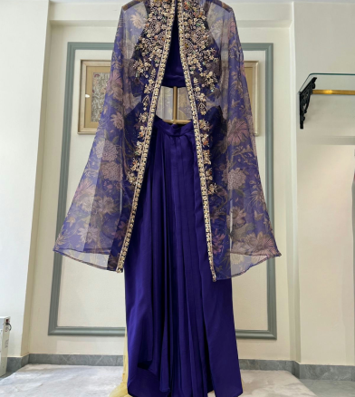 Purple Dhoti Cape Set