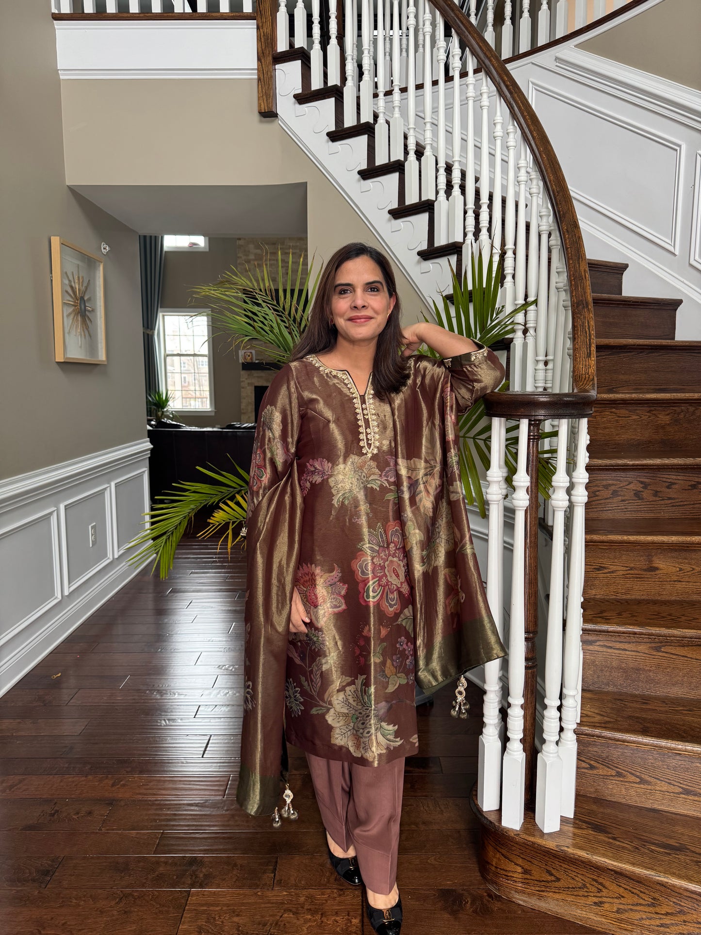 Pure Silk Tissue Suit with Zardozi Handwork & Crepe Salwar