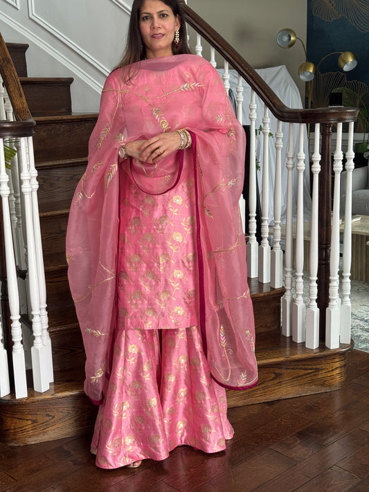 Blush Pink Chanderi Silk Gharara Set