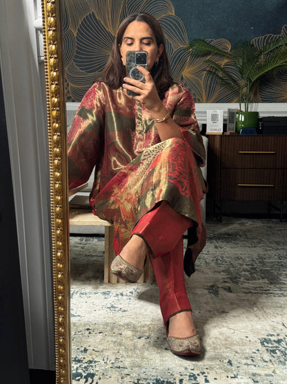 Pure Tissue Silk Floral Cord Set