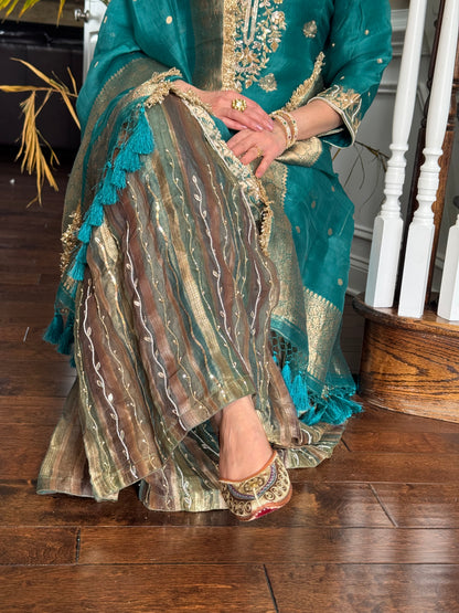 Green Organza gharara set