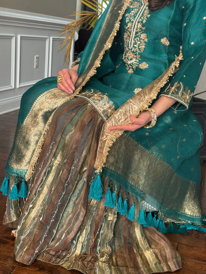 Green Organza gharara set