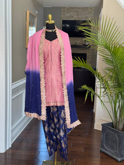 Crushed Tissue Kurta Set with Semi-Banarasi Salwar