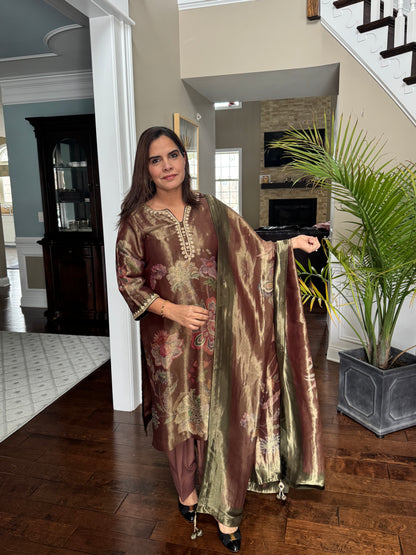 Pure Silk Tissue Suit with Zardozi Handwork & Crepe Salwar