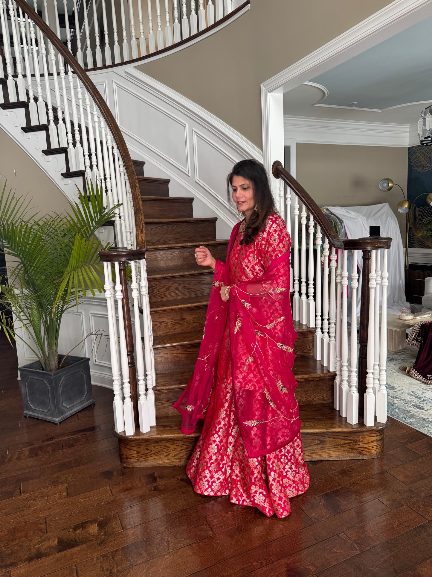 Magenta Katan Silk Suit Set with Embroidered Dupatta