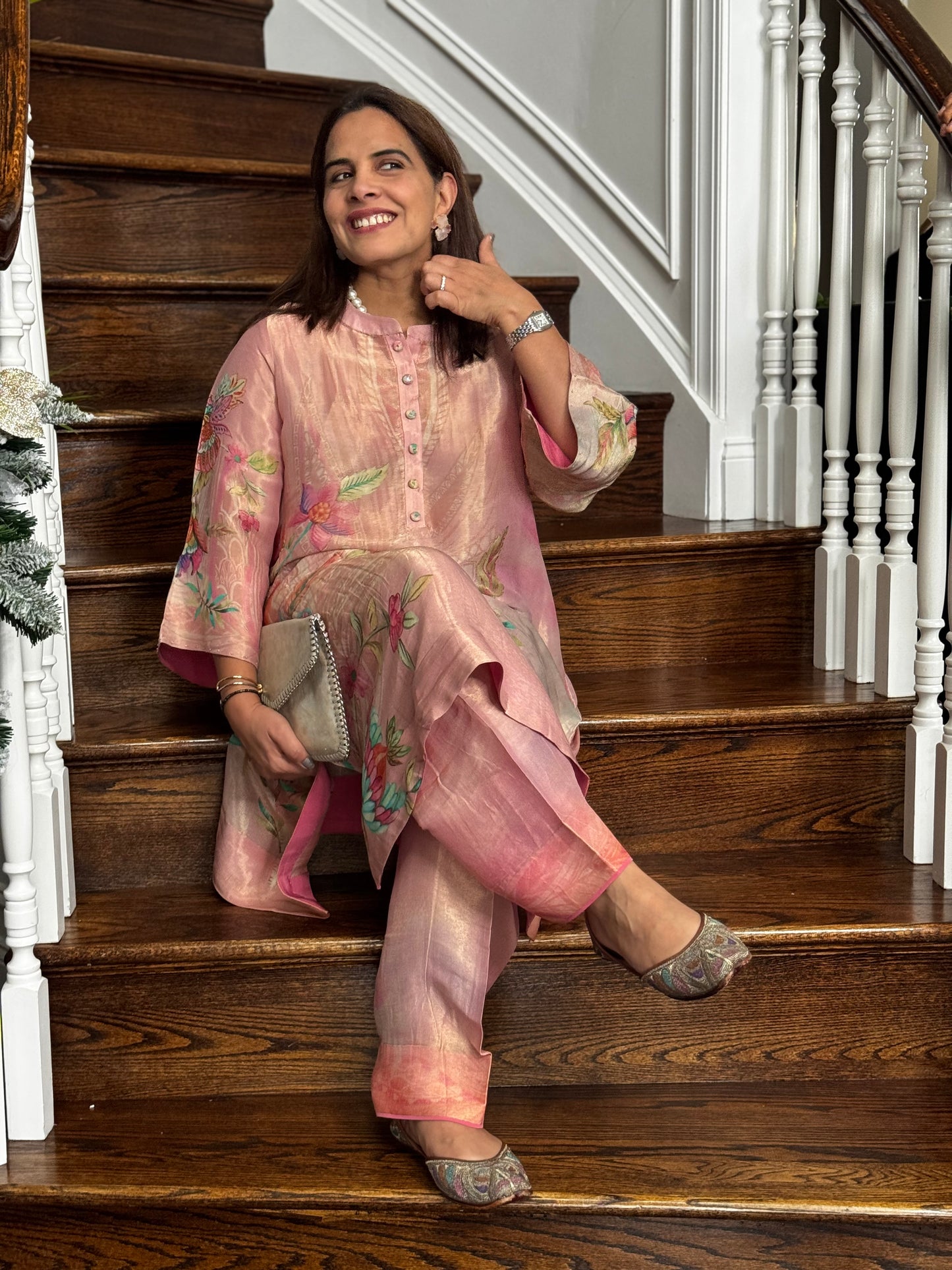 Pure Tissue Silk Floral Cord Set