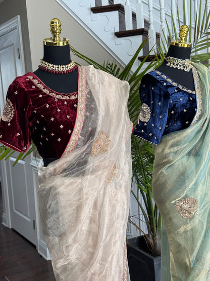 Pure Tissue Silk Saree with Handwork Velvet Blouse