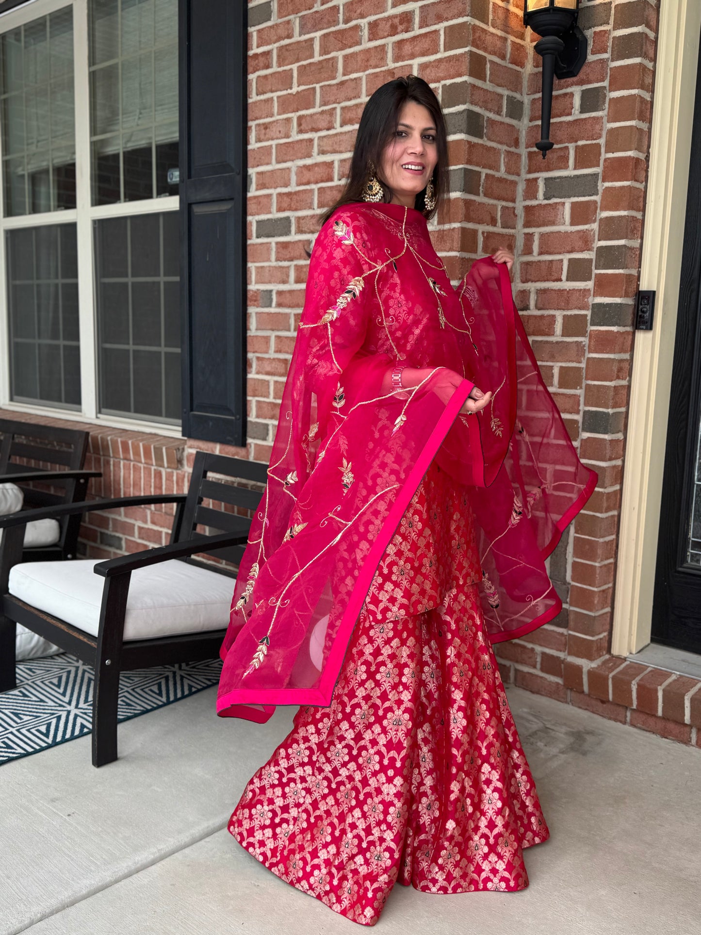 Magenta Katan Silk Suit Set with Embroidered Dupatta