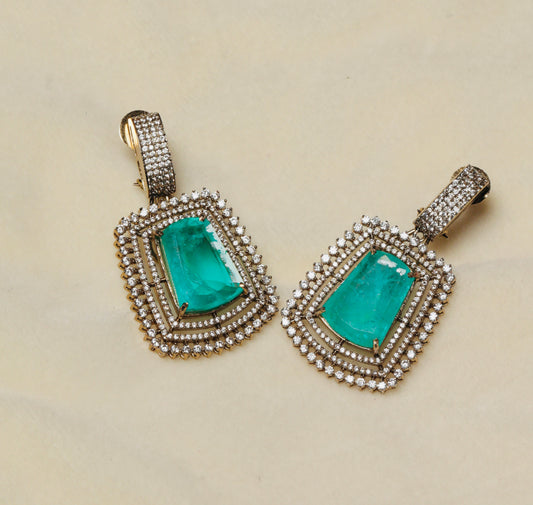 Victorian Polish Emerald Green Statement Earrings with CZ Detailing
