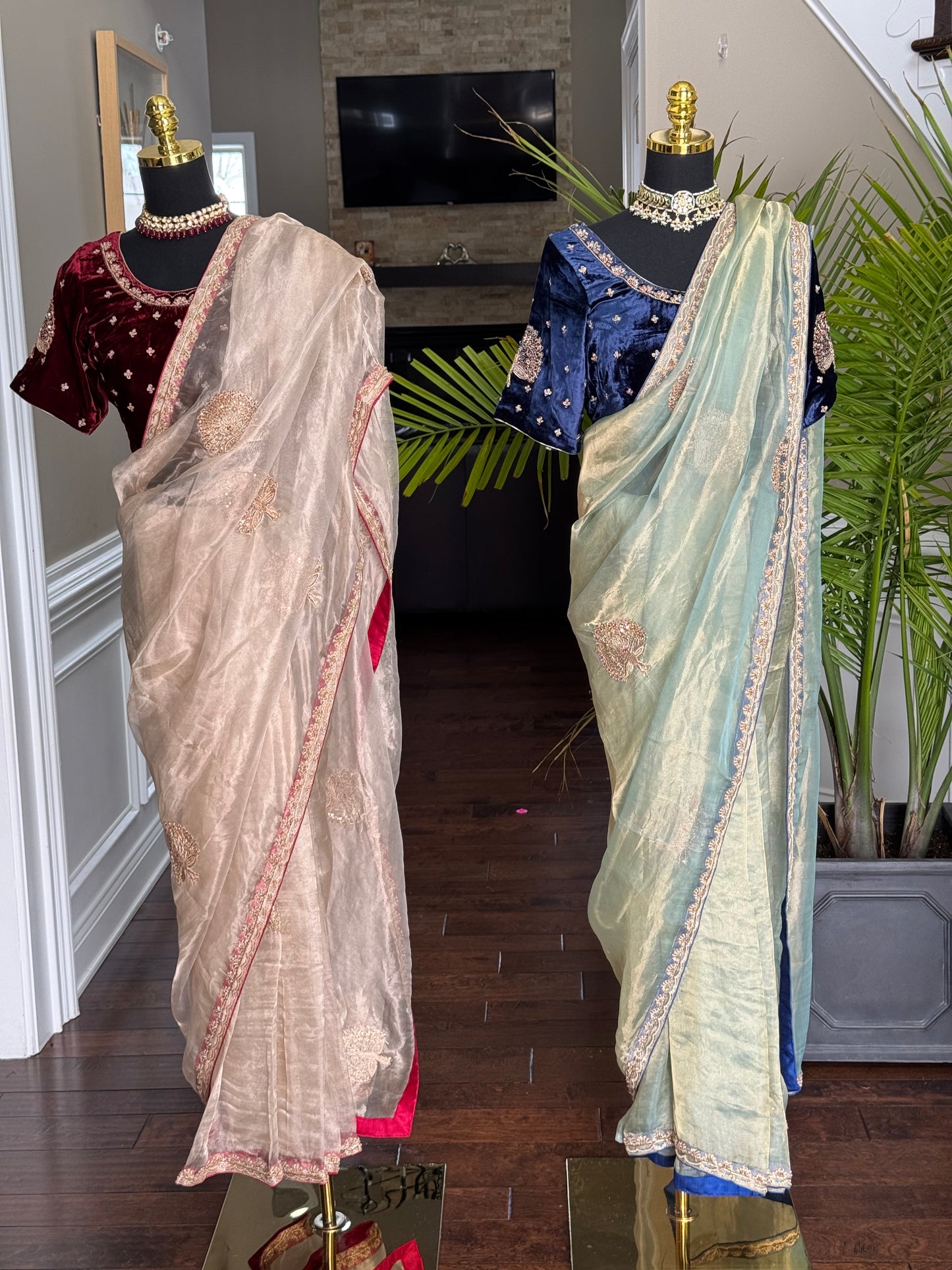 Pure Tissue Silk Saree with Handwork Velvet Blouse