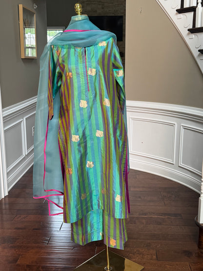 The Signature Stripe | Pure Katan Silk Kurta Set