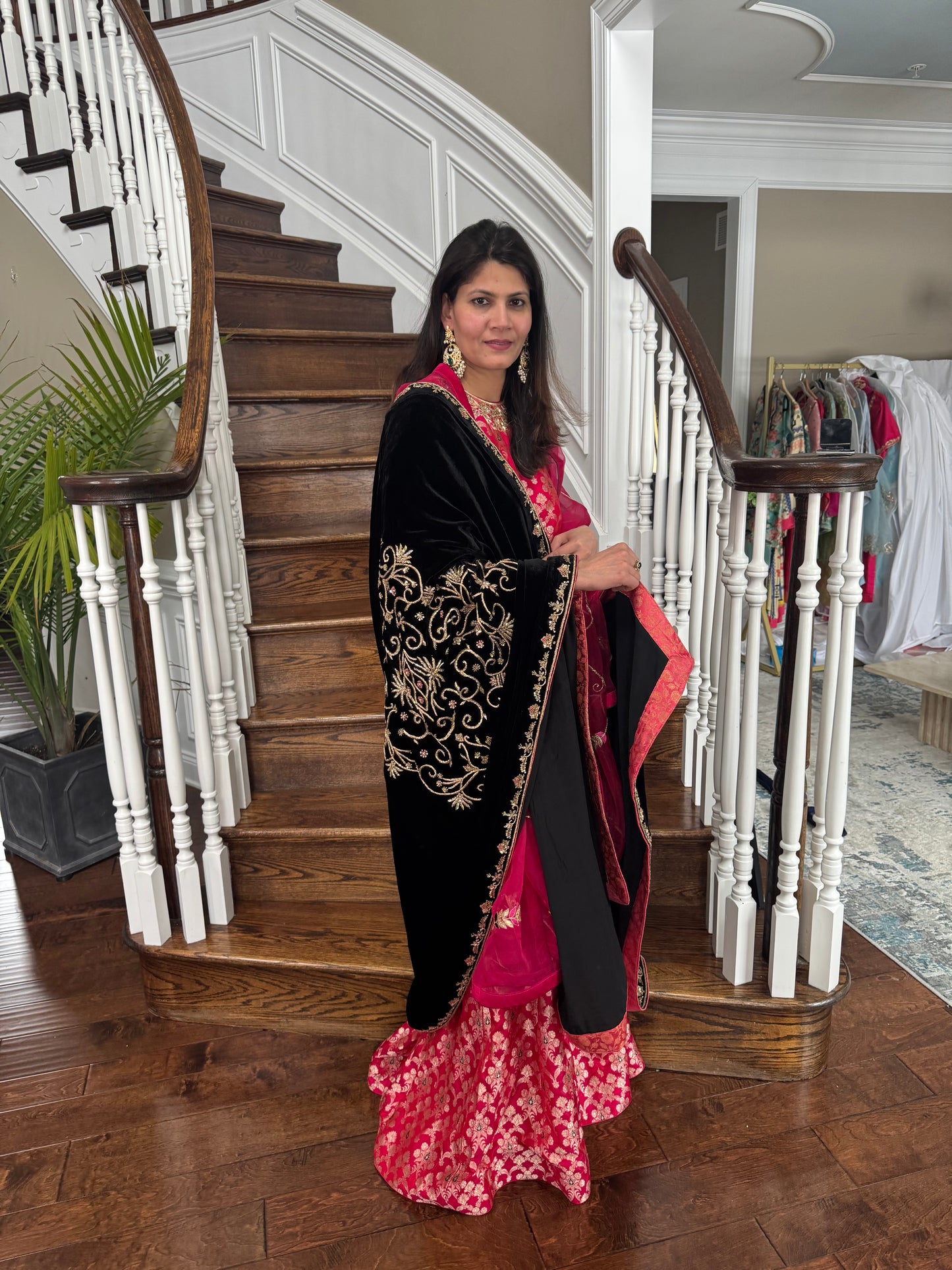 Magenta Katan Silk Suit Set with Embroidered Dupatta