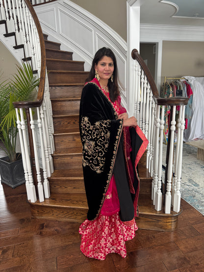 Magenta Katan Silk Suit Set with Embroidered Dupatta