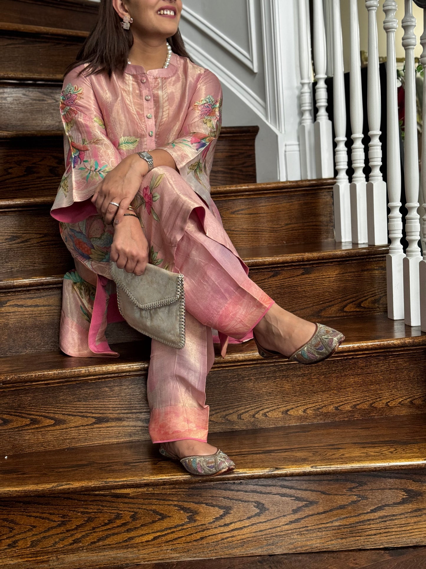 Pure Tissue Silk Floral Cord Set