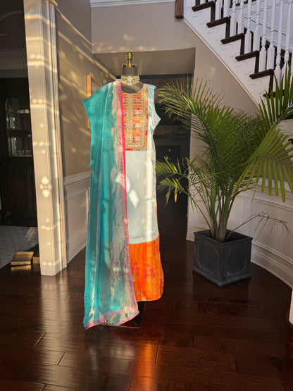 Sky Blue Semi-Banarasi Sharara Set