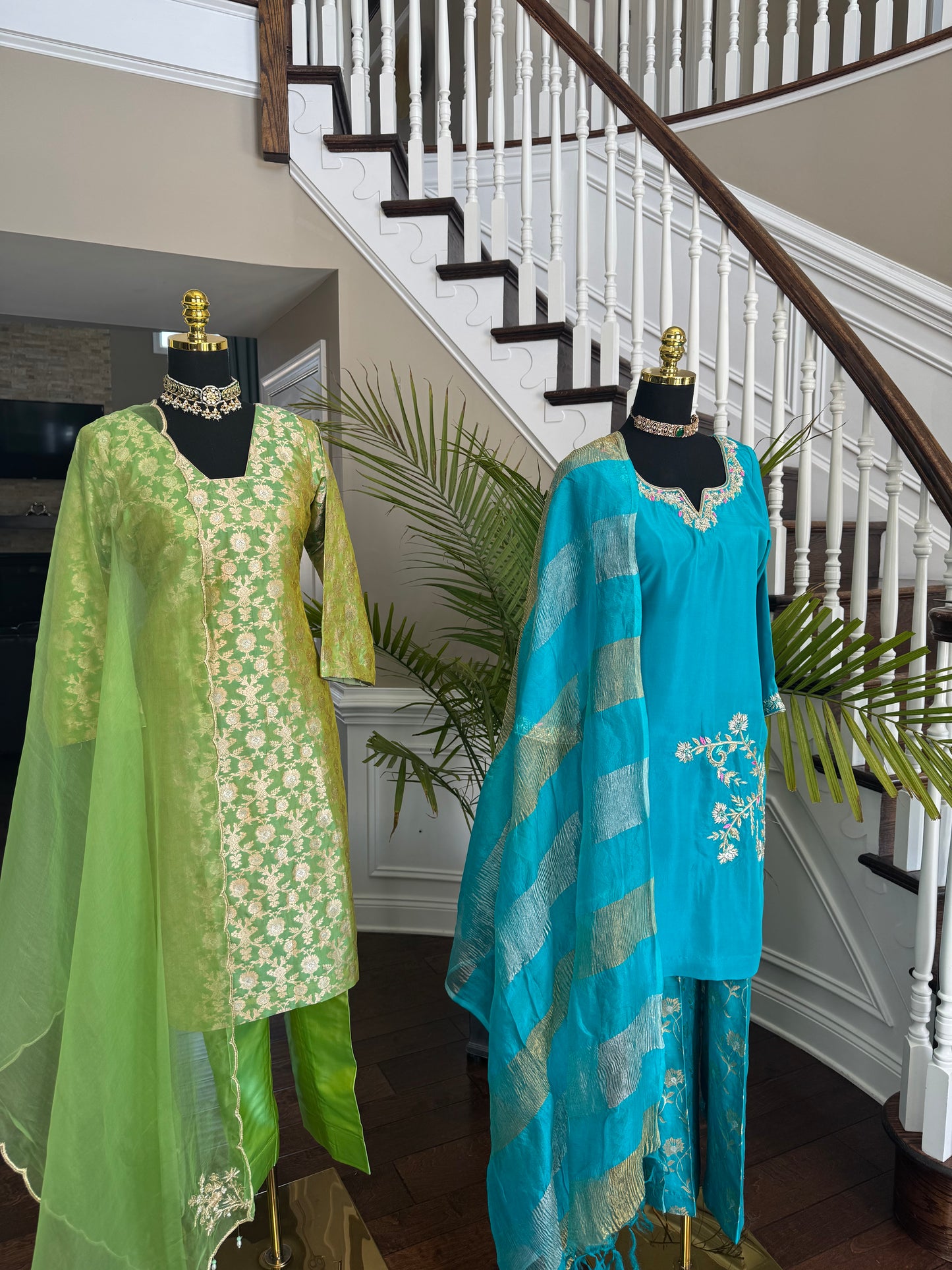 Lime Green Banarasi Silk Kurta Set