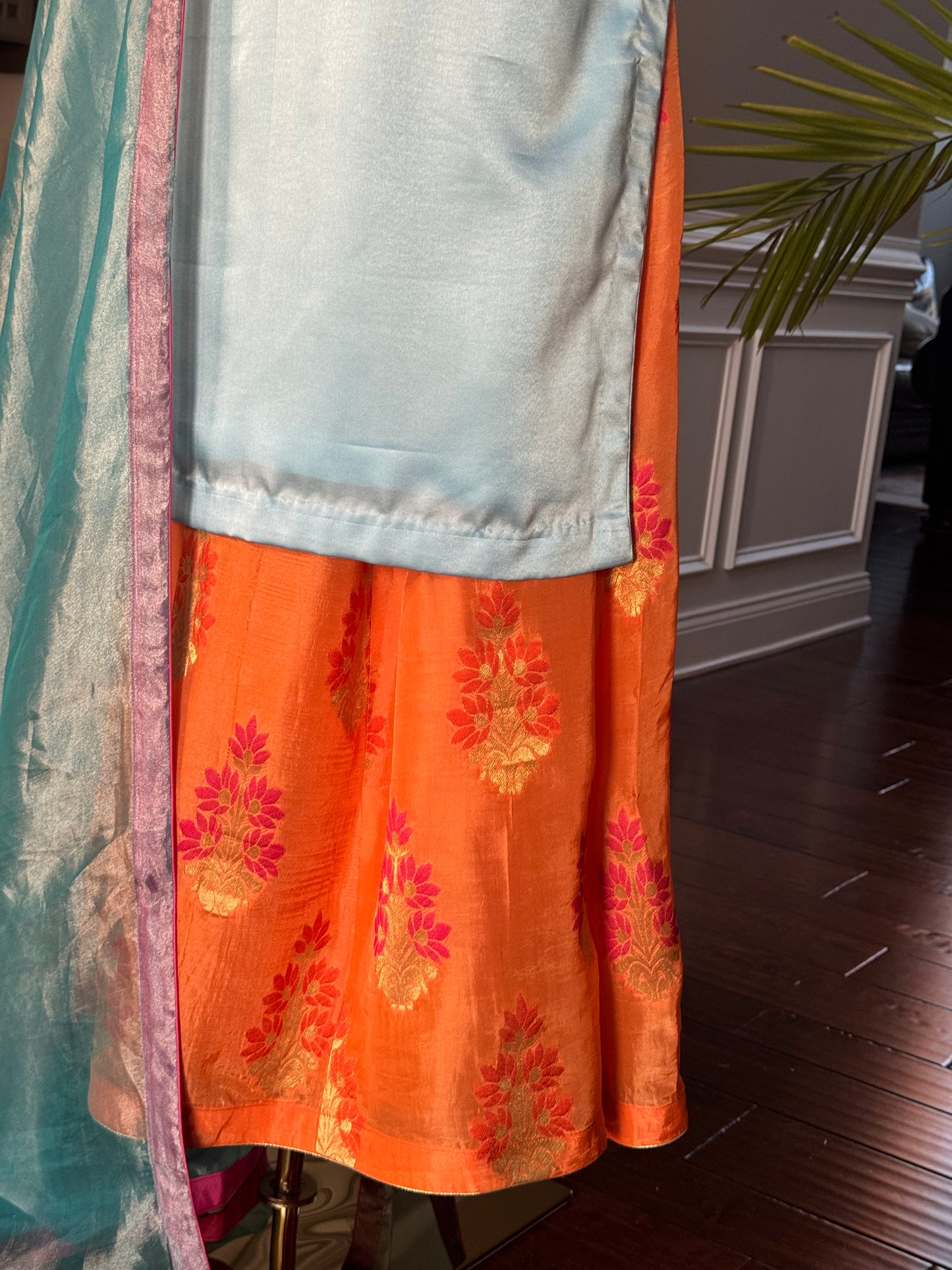 Sky Blue Semi-Banarasi Sharara Set