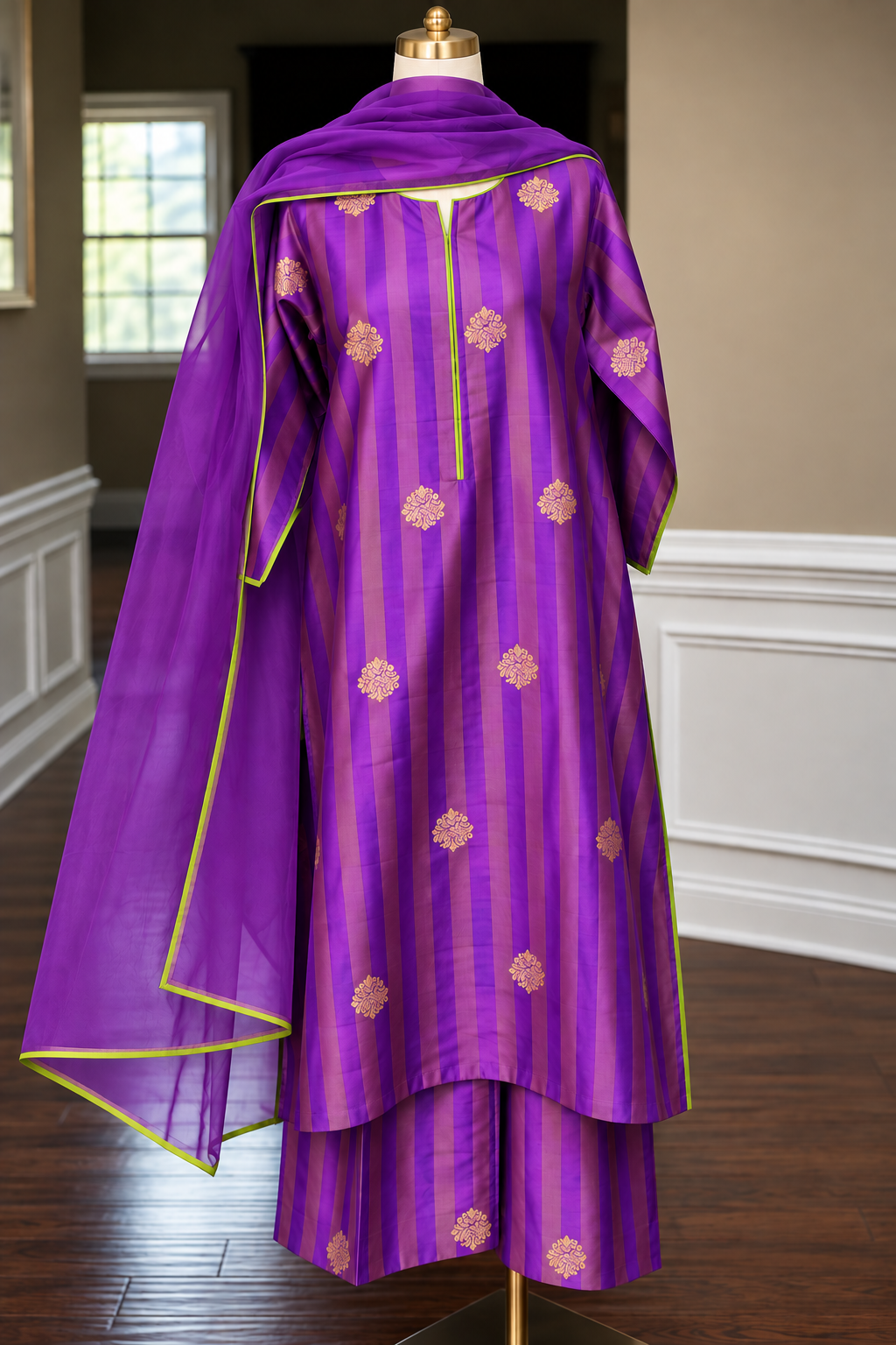 The Signature Stripe | Pure Katan Silk Kurta Set