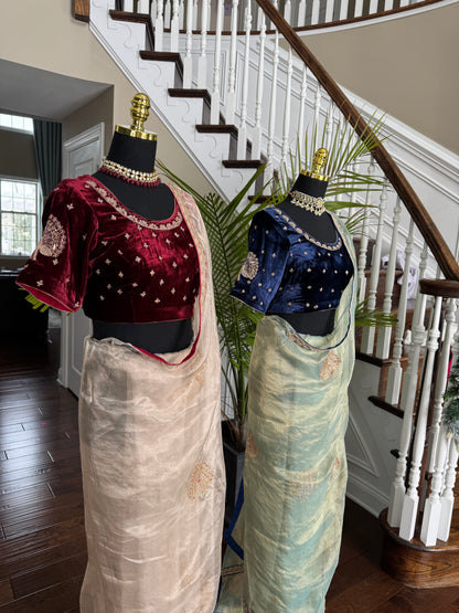 Pure Tissue Silk Saree with Handwork Velvet Blouse