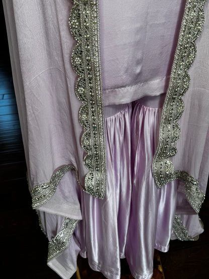 Lilac Satin Gharara Set with Lace Organza Dupatta