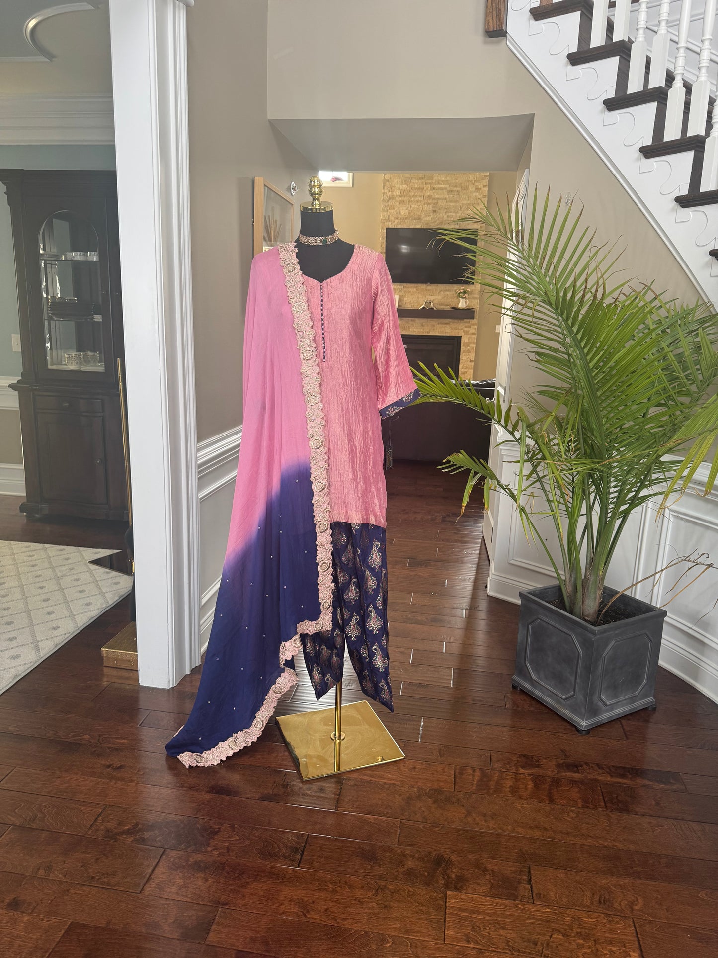 Crushed Tissue Kurta Set with Semi-Banarasi Salwar