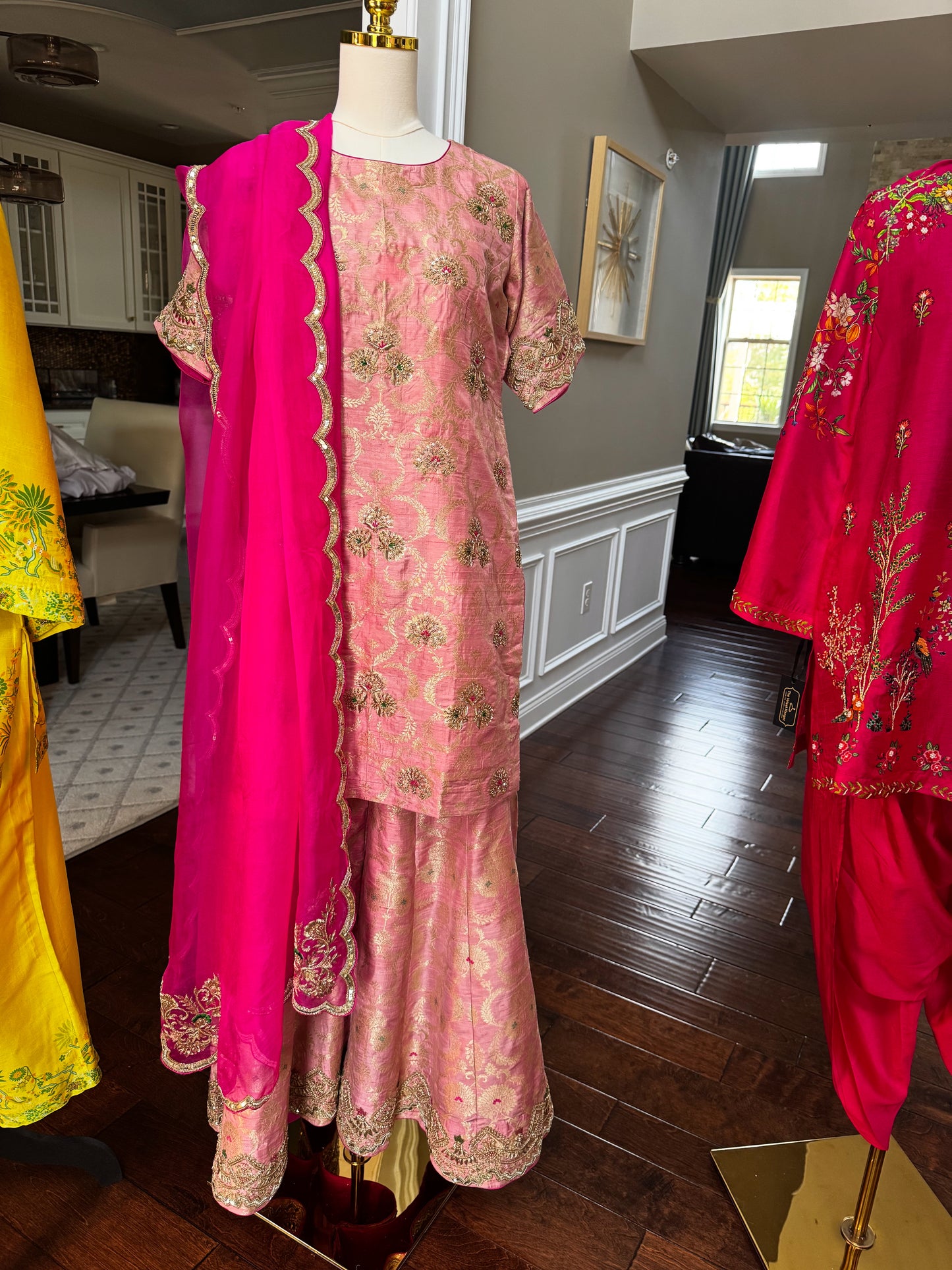 Blush Raw Silk Gharara Set with Hand Embroidery & Organza Dupatta