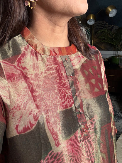 Pure Tissue Silk Floral Cord Set