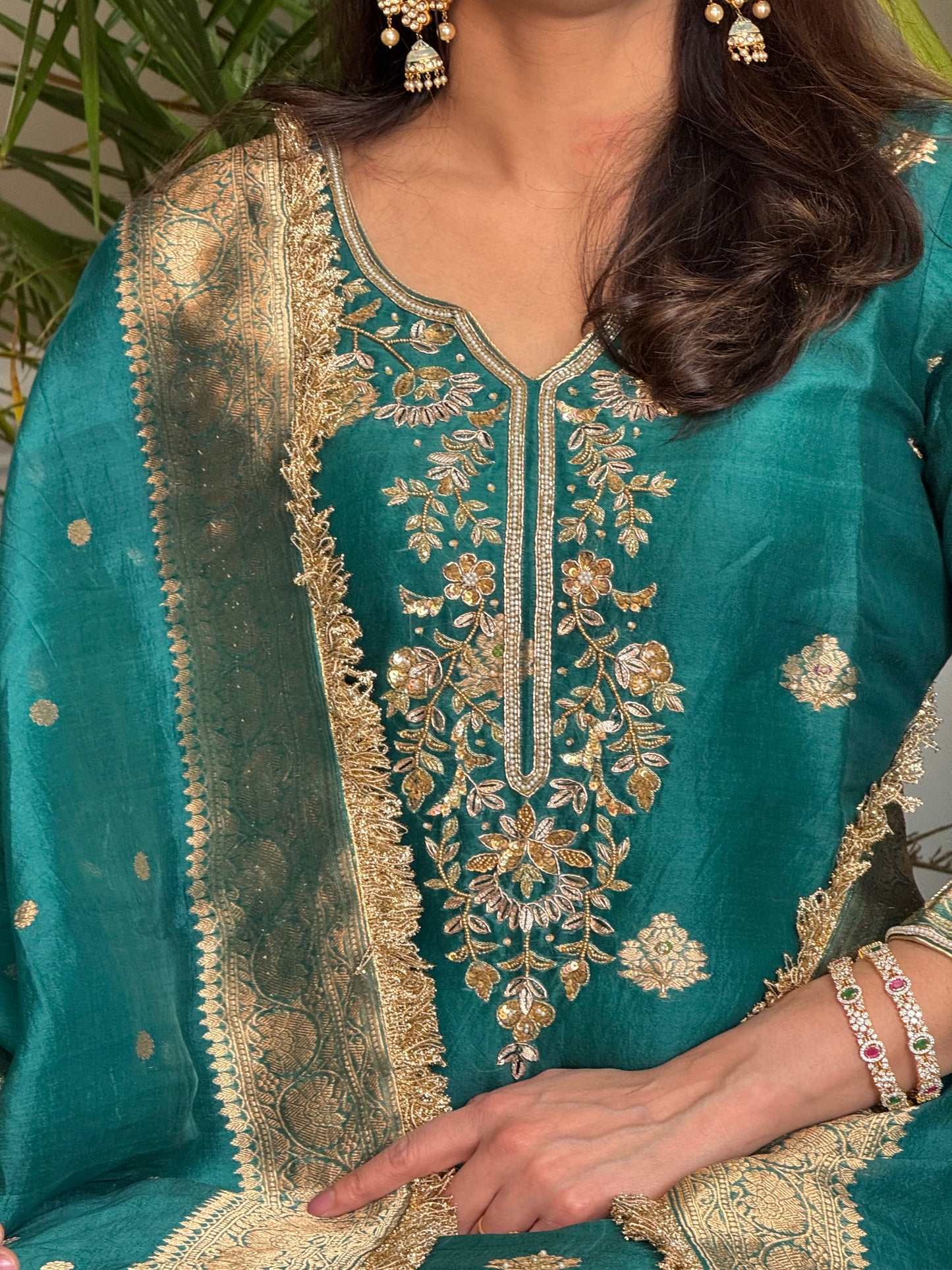 Green Organza gharara set