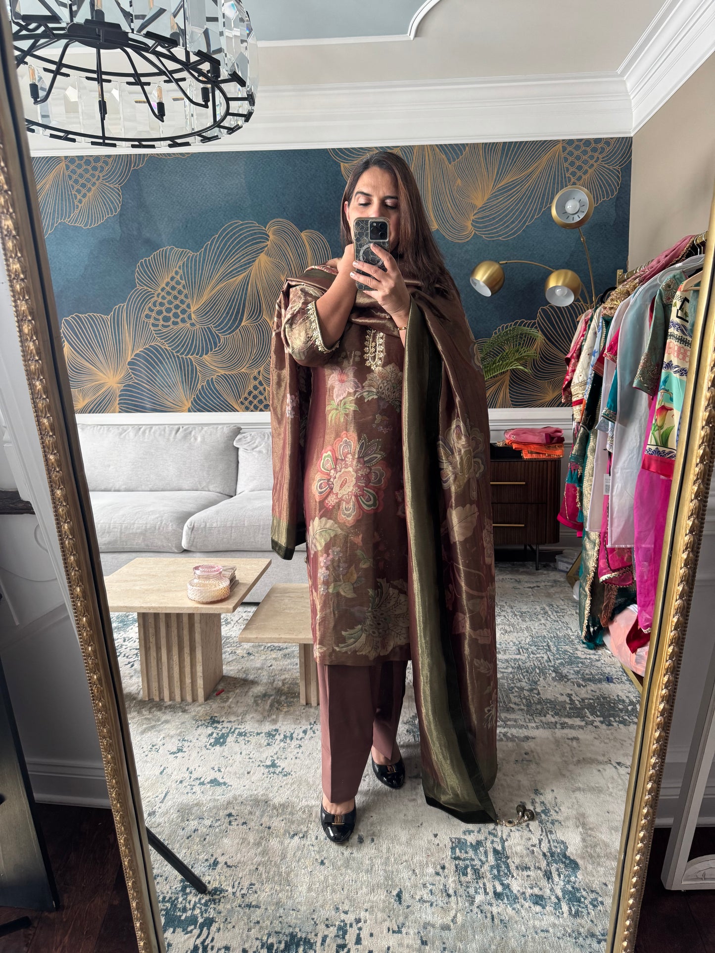 Pure Silk Tissue Suit with Zardozi Handwork & Crepe Salwar