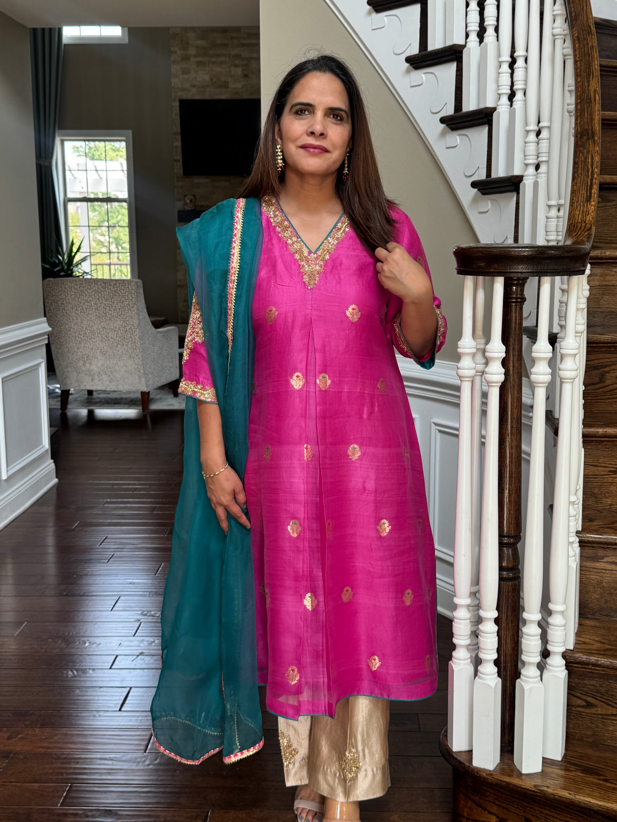 Fuchsia Pure Silk Organza Suit Set