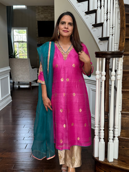 Fuchsia Pure Silk Organza Suit Set