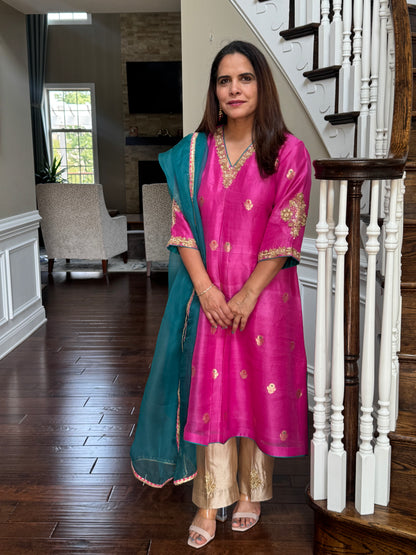 Fuchsia Pure Silk Organza Suit Set
