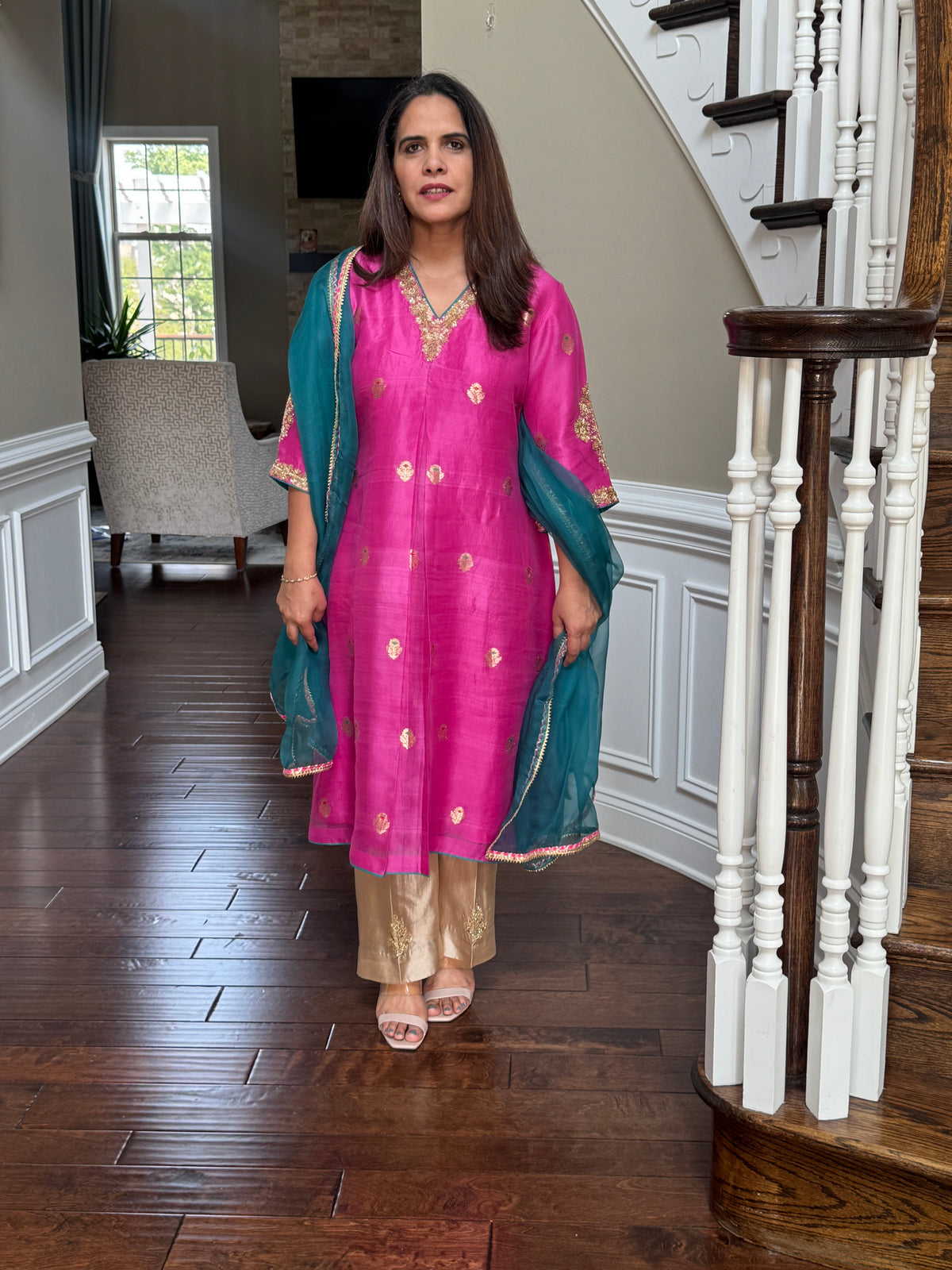 Fuchsia Pure Silk Organza Suit Set