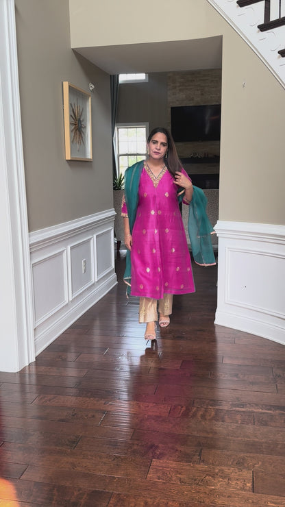 Fuchsia Pure Silk Organza Suit Set