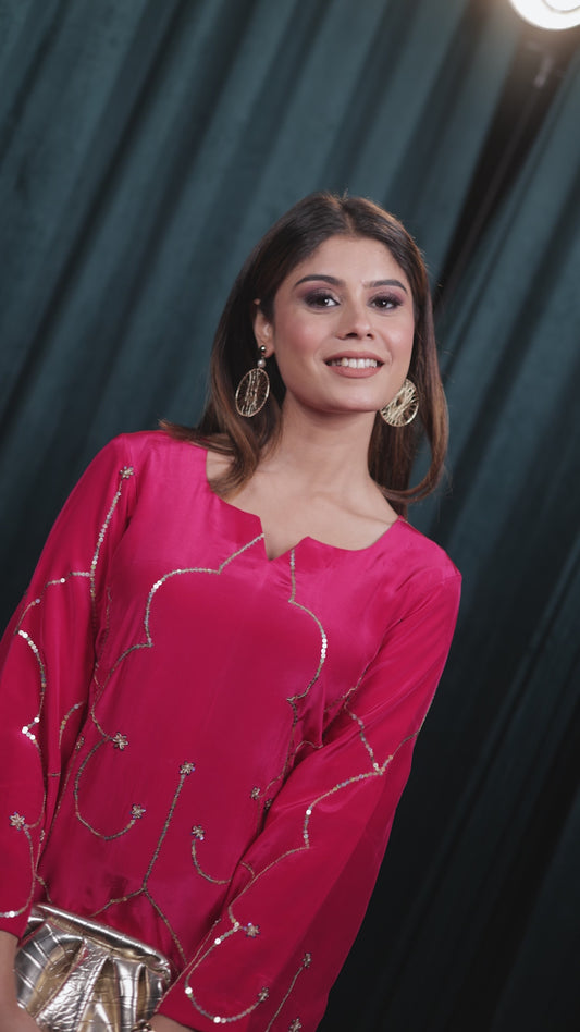 Magenta Semi-Crepe Co-ord Set with Sequin Detailing