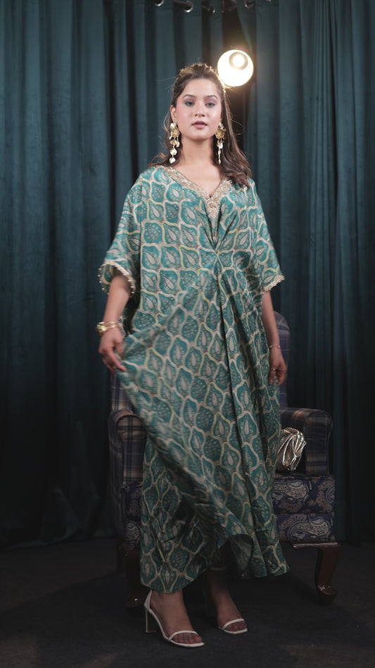 Semi-Crepe Kaftan with Hand Embroidery