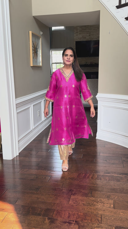 Fuchsia Pure Silk Organza Suit Set
